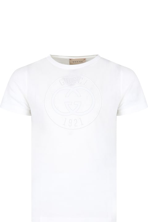 メンズ新着アイテム Gucci White T-shirt For Kids With Logo Gucci 1921
