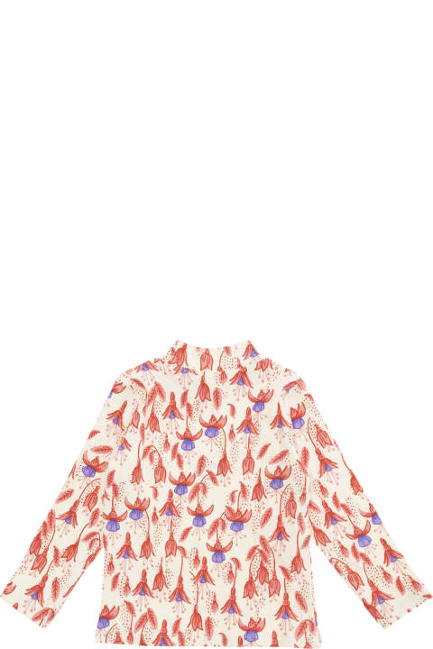 Fashion for Kids Mini Rodini Red T-shirt With High Neck And All-over Floral Motif In Cotton Stretch Girl