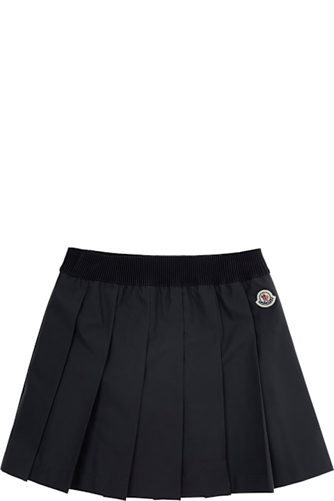 Bottoms for Girls Moncler Black Pleated Skirt With Logo Patch In Cotton Girl