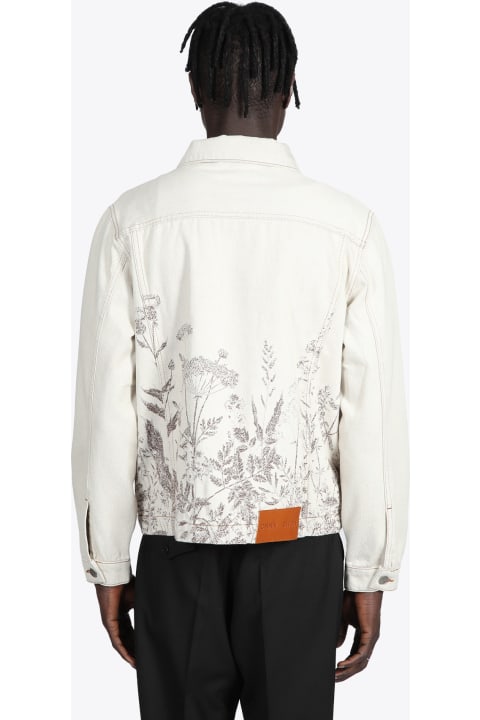 Ringo Boxy Fit Denim Jacket In Jacquard Denim Ecru denim jacket with floral jacquard motif - Ringo