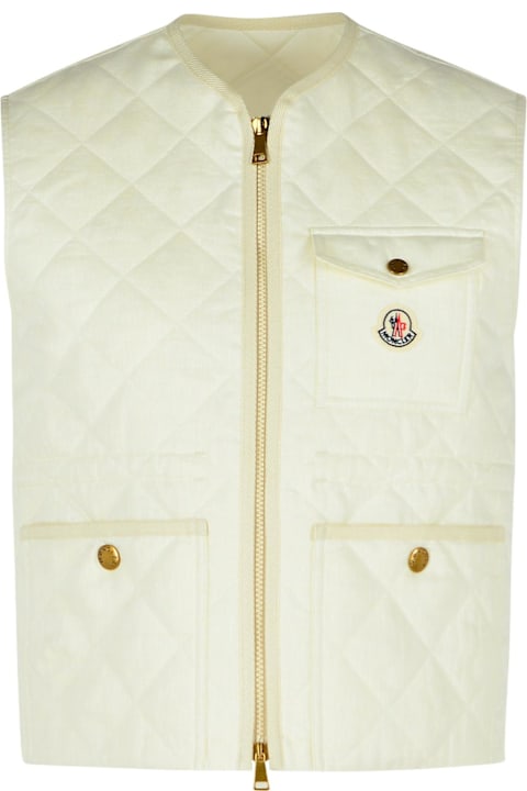 معاطف وجواكت لـ السيدات Moncler 'vigny' White Linen Vest