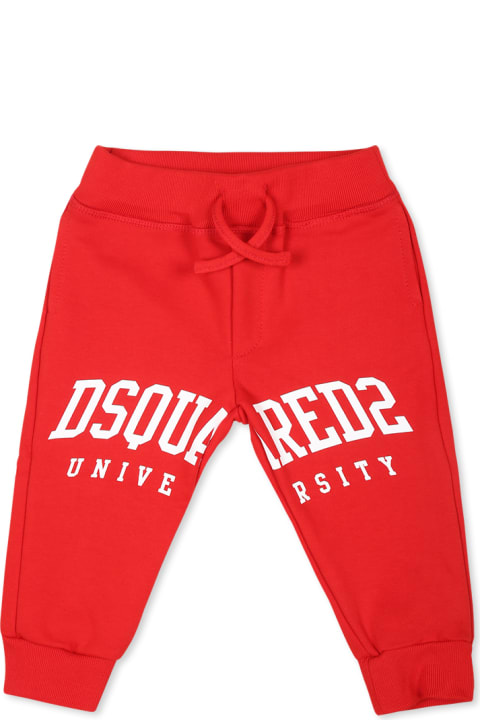 ベビーガールズ Dsquared2のボトムス Dsquared2 Red Sweatpants For Baby Boy With White Logo