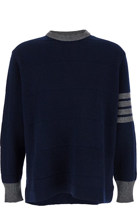 Fashion for Men Thom Browne Blue And Grey Knit Pullover With 4 Bar Detail In Virgin Wool Woman