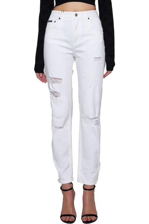 Dolce & Gabbana Pants & Shorts for Women Dolce & Gabbana Logo Plaque Distressed Jeans
