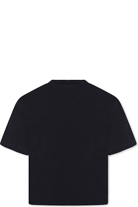 Marni for Kids Marni Blue Crop T-shirt For Girl With Metallic Silver Logo