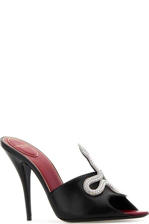 Valentino Garavani Black Leather Cåur Vipã¨re Mules