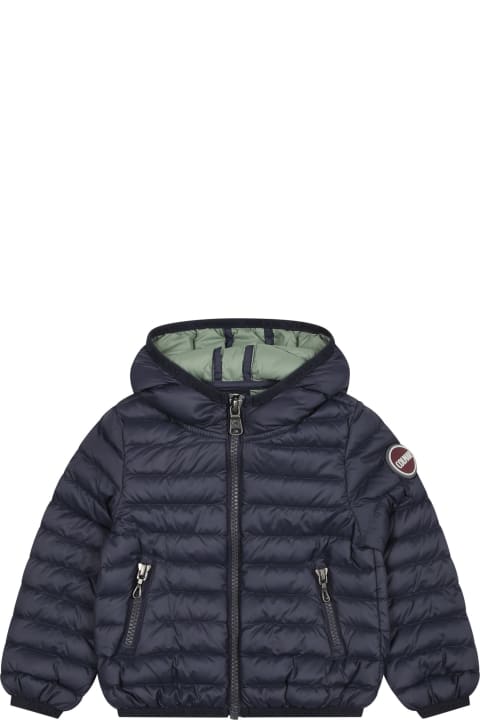 Topwear for Baby Girls Colmar Blue Down Jacket For Baby Boy With Logo