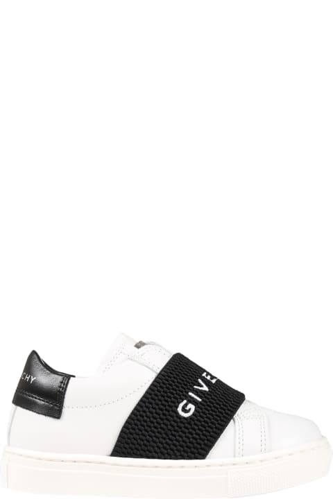 White Sneakers For Baby Boy With Logoed  Black Band
