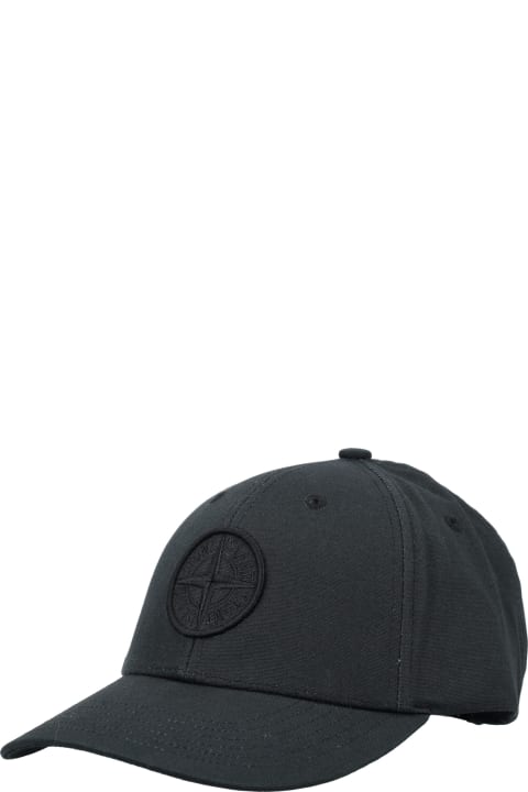 Hats for Men Stone Island Logo Embroidered Curved-peak Baseball Cap