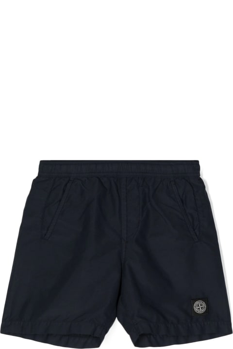 Swimwear for Boys Stone Island Junior Navy Blue Swim Shorts With Logo Patch