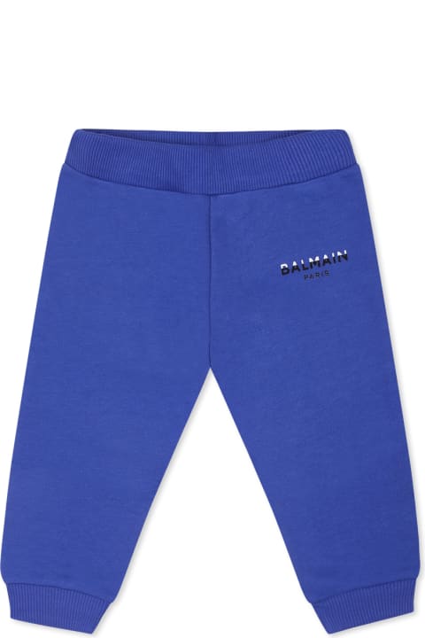 Balmain Bottoms for Baby Girls Balmain Light Blue Trousers For Babykids With Logo