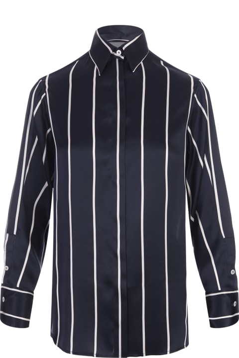ウィメンズ Kitonのトップス Kiton Navy Blue Striped Silk Shirt