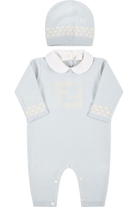 Fashion for Women Fendi Light-blue Set For Baby Boy With Douple Ff