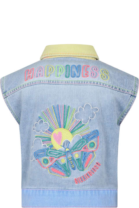 Billieblush Coats & Jackets for Girls Billieblush Denim Vest For Girl With Multicolor Embroidered Print