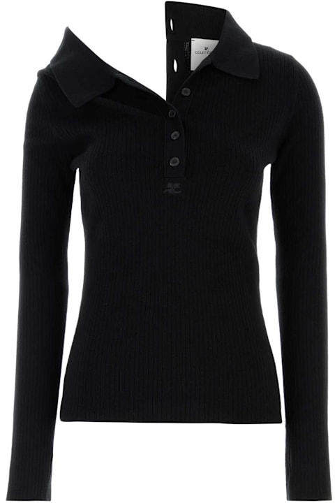 Courrèges ملابس علوية لـ السيدات Courrèges Black Cotton Blend Polo Shirt