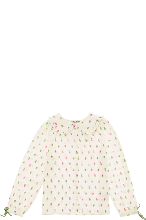 Emile Et Ida Shirts for Girls Emile Et Ida Beige Shirt With Peter-pan Collar And Floreal Print In Cotton Girl