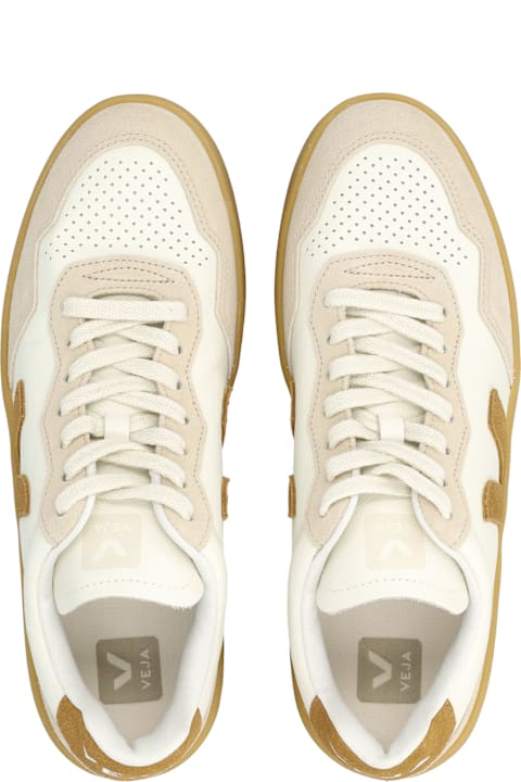 Veja V-90 White And Camel Leather Sneakers