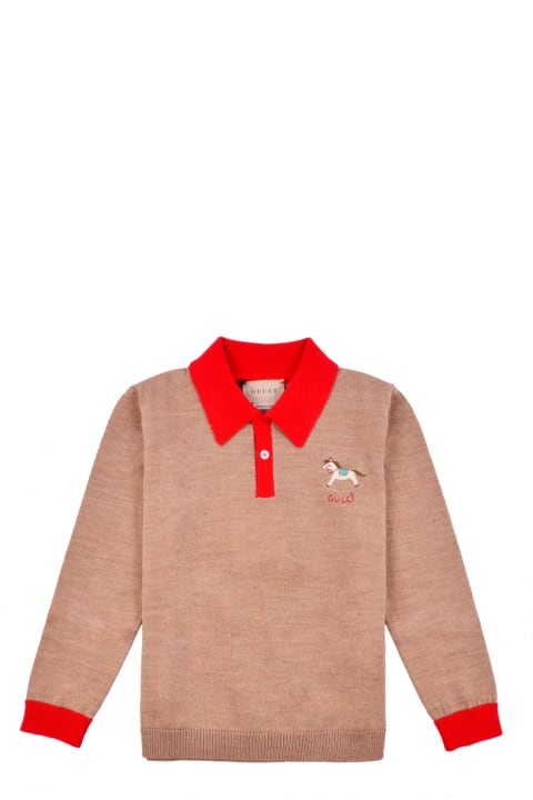 Gucci Topwear for Baby Boys Gucci Wool Polo With Embroidery