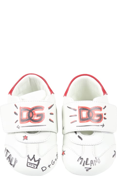 White Sneakers For Baby Boy With Black Logo