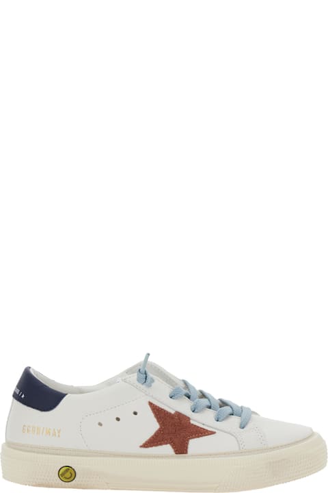 Homeware Golden Goose 'may' White Low Top Sneakers With Star Patch On The Side And Logo Patch On The Tongue In Leather Boy