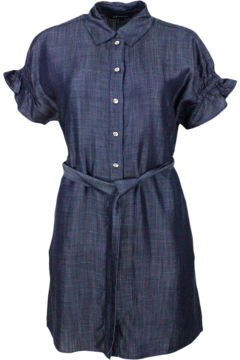 Jumpsuits for Women Armani Collezioni Lightweight Denim Dress With Gathered Sleeves With Button Closure And Belt Supplied