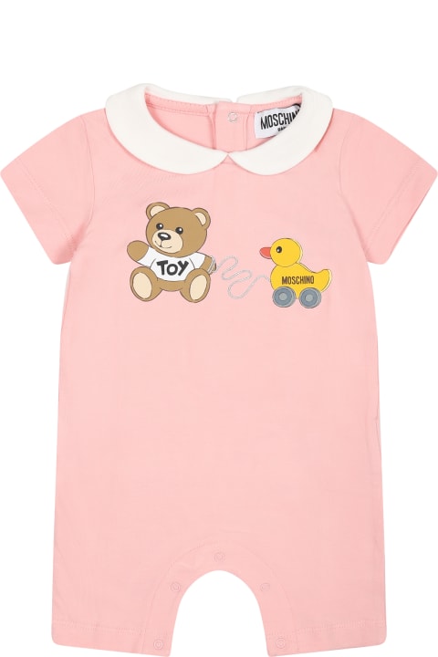 Bodysuits & Sets for Baby Boys Moschino Pink Bodysuit For Baby Girl With Teddy Bear And Duck