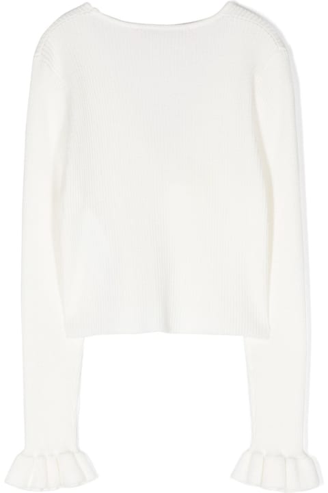 Miss Blumarine Sweaters & Sweatshirts for Girls Miss Blumarine White Ribbed Cardigan With 3d Rose