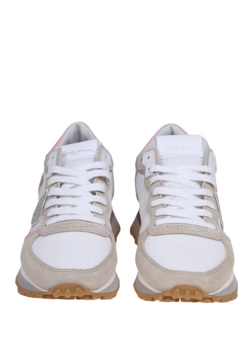 Philippe Model Tropez Sneakers In Suede And Nylon Color White And Pink