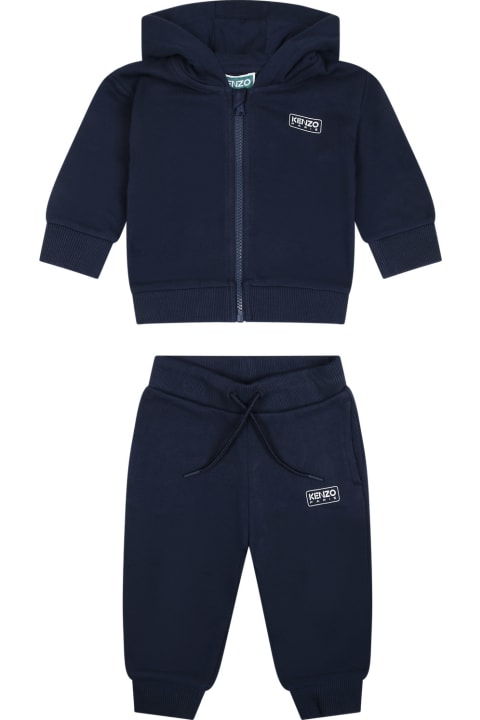 Bottoms for Baby Boys Kenzo Kids Blue Sporty Suit For Baby Boy With Logo