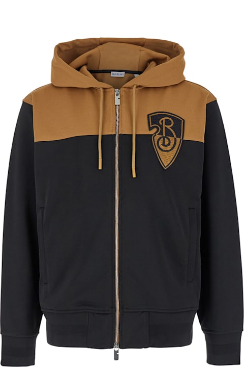 Burberry Fleeces & Tracksuits for Men Burberry Black And Beige Hoodie With Logo Patch On The Front In Tech Fabric Stretch Man