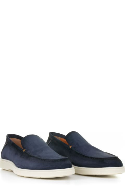 Loafers & Boat Shoes for Men Santoni Moccasin In Blue Suede And Rubber Sole