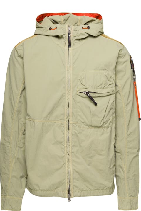 'nigel' Light Green Hooded Jacket With Logo Patch In Polyamide Man
