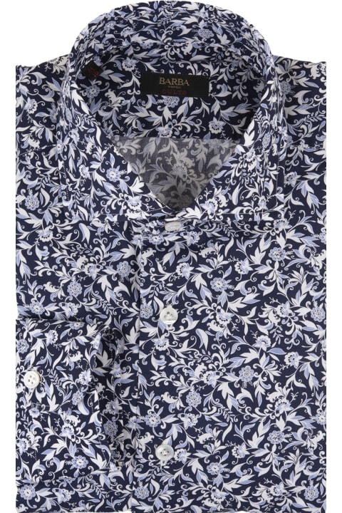 Barba Napoli Shirts for Men Barba Napoli Blue Cotton Shirt With Floral Print Barba Napoli