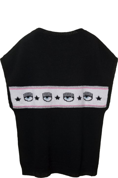 Chiara Ferragni Sweaters & Sweatshirts for Girls Chiara Ferragni Black Sleeveless Gilet With Maxi Logo In Viscose Blend Girl