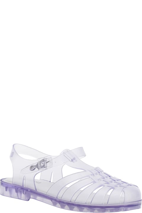 Melissa Flat Shoes for Women Melissa 'possession' White Sandals With Cage Design And Adjustable Buckle Closure In Tech Fabric Woman