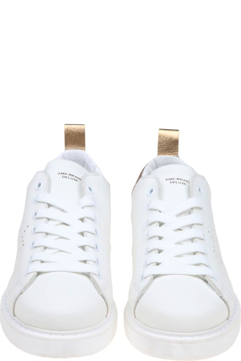 AMA-BRAND Shoes for Women AMA-BRAND White And Gold Leather Sneakers
