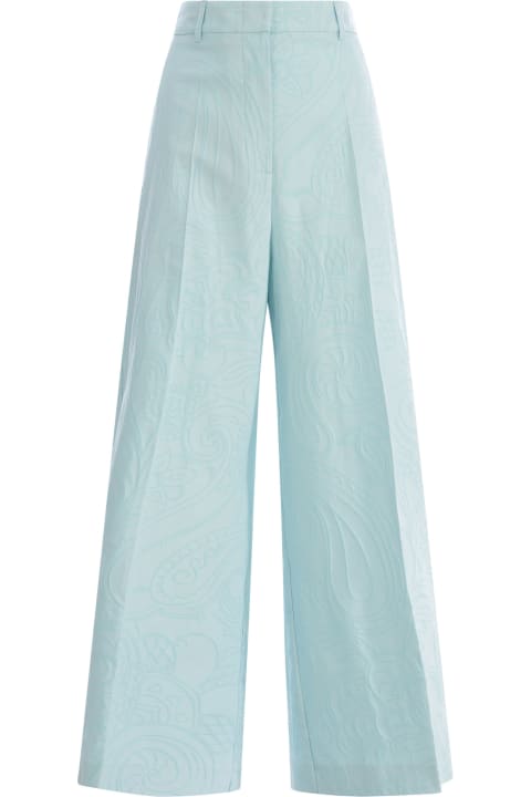 Etro for Women Etro Pastel Light-blue Stretch Cotton Blend Cropped-cut Pant