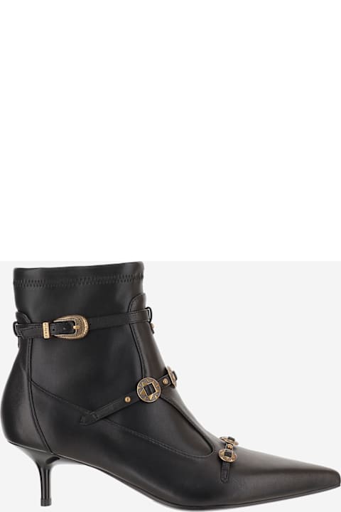 Pinko Gloria Ankle Boots In Mixed Leather With Decorative Straps