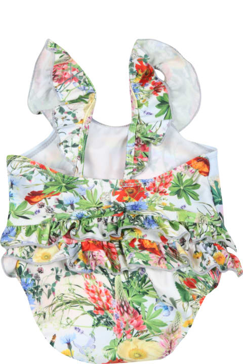 Multicolor Swimsuit For Baby Girl With Rabbit And Flowers