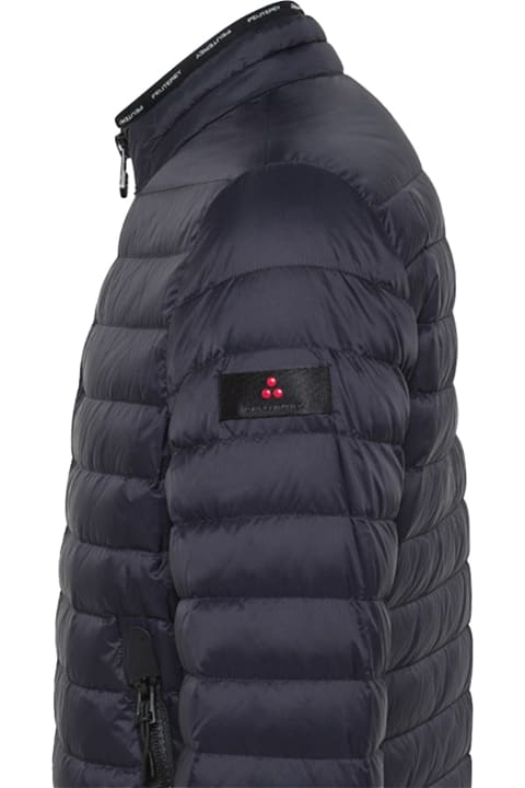 Blue Quilted Down Jacket With Zip And Collar