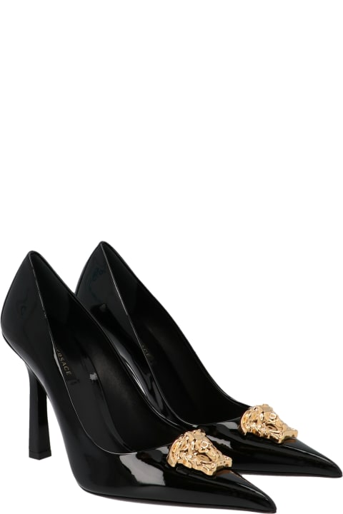 High-Heeled Shoes for Women Versace Logo Patent Leather Pumps