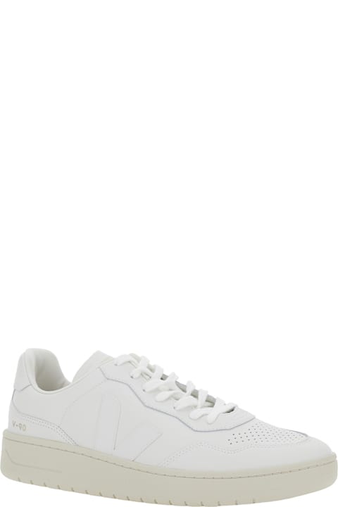 Veja Sneakers for Men Veja 'v-90' White Sneakers With Logo Patch On The Tongue And Logo Lettering On The Heel In Leather Unisex