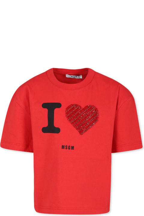Homeware MSGM Red T-shirt For Girl With Logo
