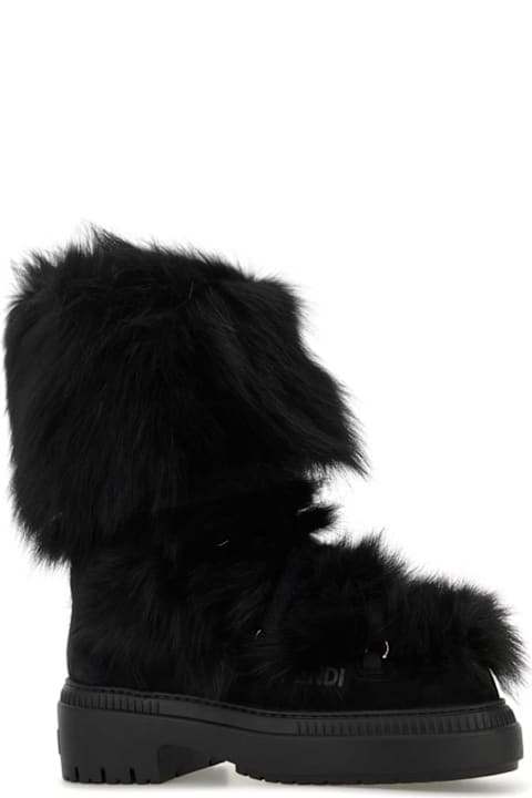 Homeware Fendi Black Fur And Suede Apres Chic Boots