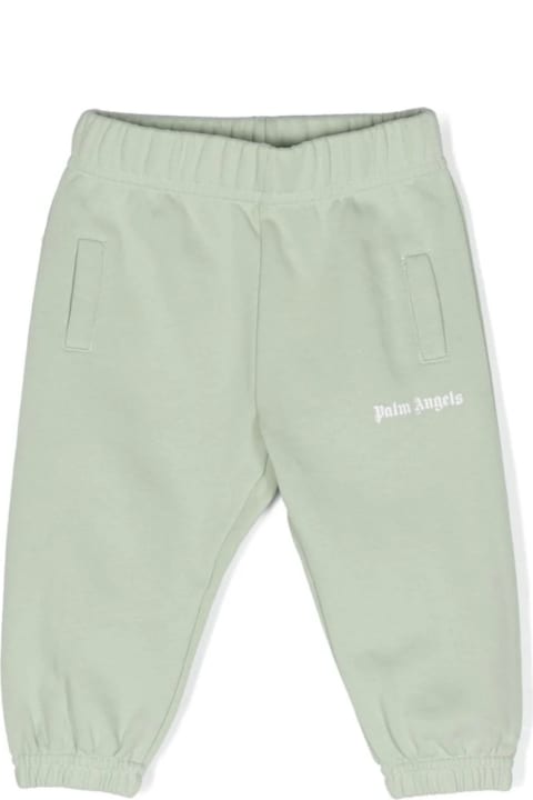 Palm Angels Bottoms for Baby Girls Palm Angels Light Green Cotton Joggers With Logo