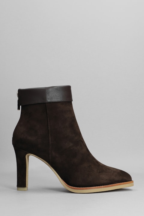 High Heels Ankle Boots In Brown Suede And Leather