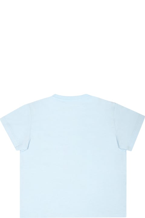 Moschino T-Shirts & Polo Shirts for Baby Boys Moschino Light Blue T-shirt For Baby Boy With Teddy Bear And Cactus