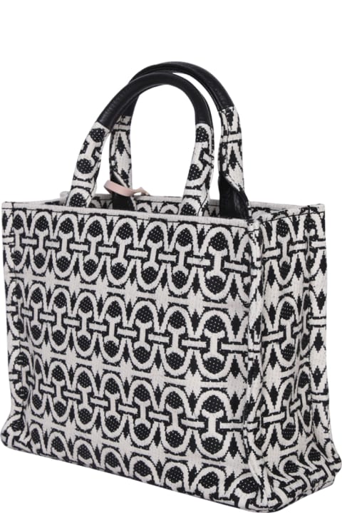 Fashion for Women Coccinelle Mini Jacquard Fabric Black And White Tote Bag