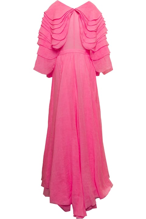 Mario Dice Woman's Pink Ramia Long Dress With Wide Layered Sleeves