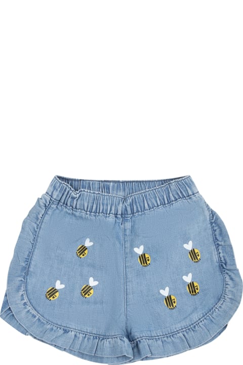 Bottoms for Baby Girls Stella McCartney Kids Blue Shorts For Baby Girl With Beees